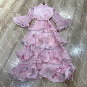 Designer-Style Pink Layered Ruffle Dress